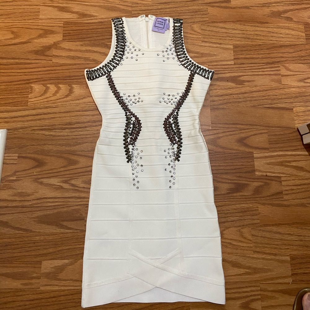 Herve Ledger white dress with studs & rhinestones